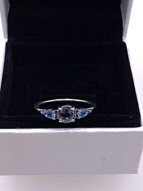 Authentic Pandora Blue Crystal Ring Sterling Silver S925 ALE Size 7 1/2 Box